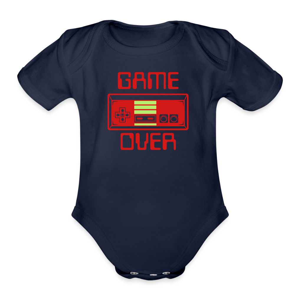 Game Over (Organic Short Sleeve Baby Bodysuit) - dark navy