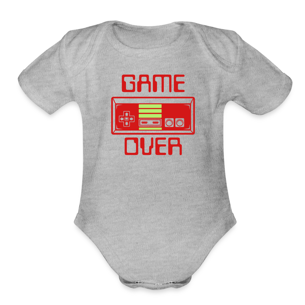 Game Over (Organic Short Sleeve Baby Bodysuit) - heather grey