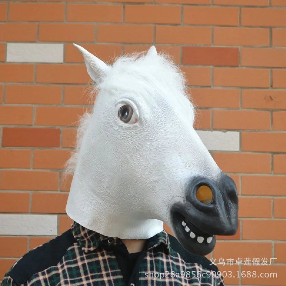 White, black, brown horse head masks for boys and girls, fun latex animal masks, novel Halloween role-playing costumes, headwear