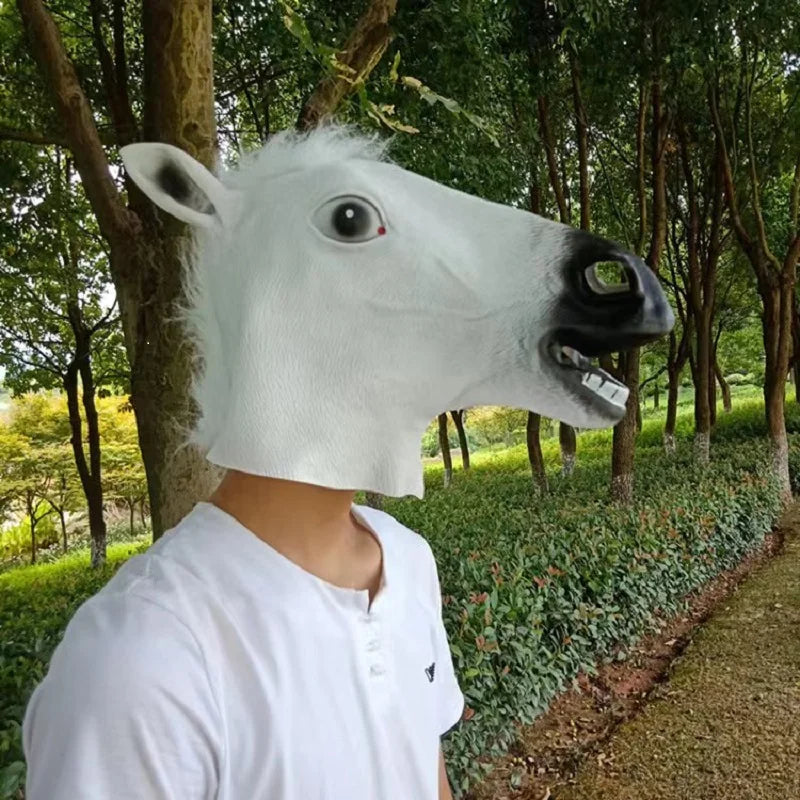 White, black, brown horse head masks for boys and girls, fun latex animal masks, novel Halloween role-playing costumes, headwear