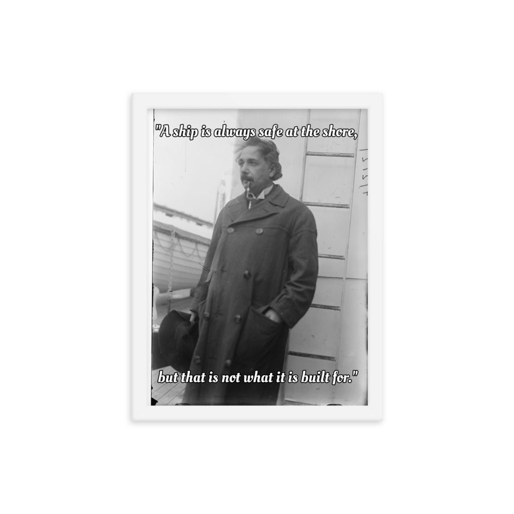 Einstein Aboard a Ship with Quote (Poster - Matte Framed)
