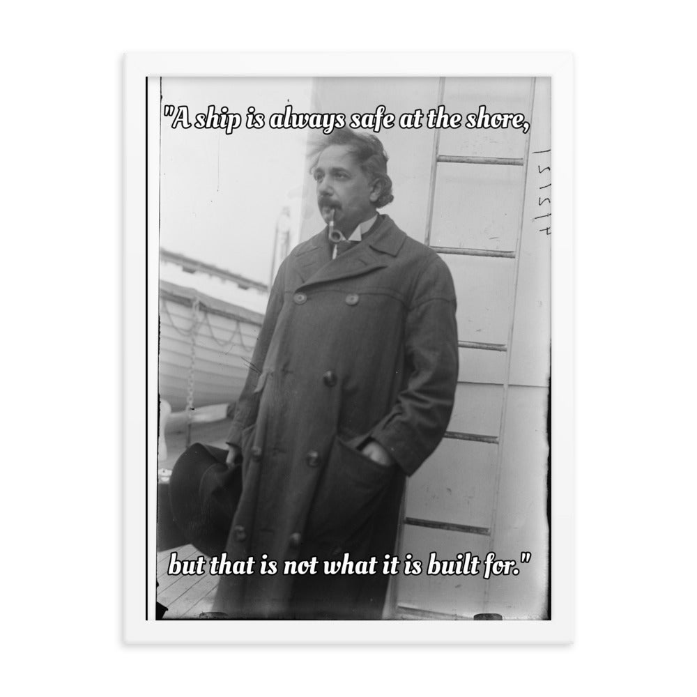 Einstein Aboard a Ship with Quote (Poster - Matte Framed)