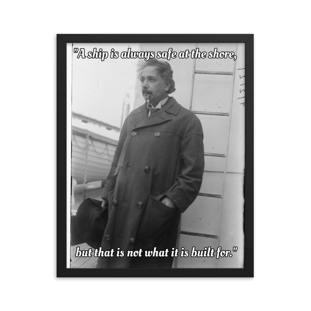 Einstein Aboard a Ship with Quote (Poster - Matte Framed)