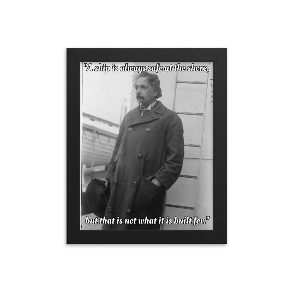 Einstein Aboard a Ship with Quote (Poster - Matte Framed)