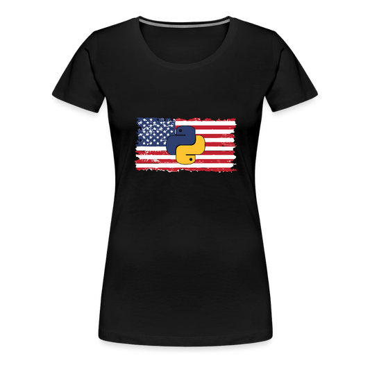 Python Logo - US Flag (Women's Premium T-Shirt) - black