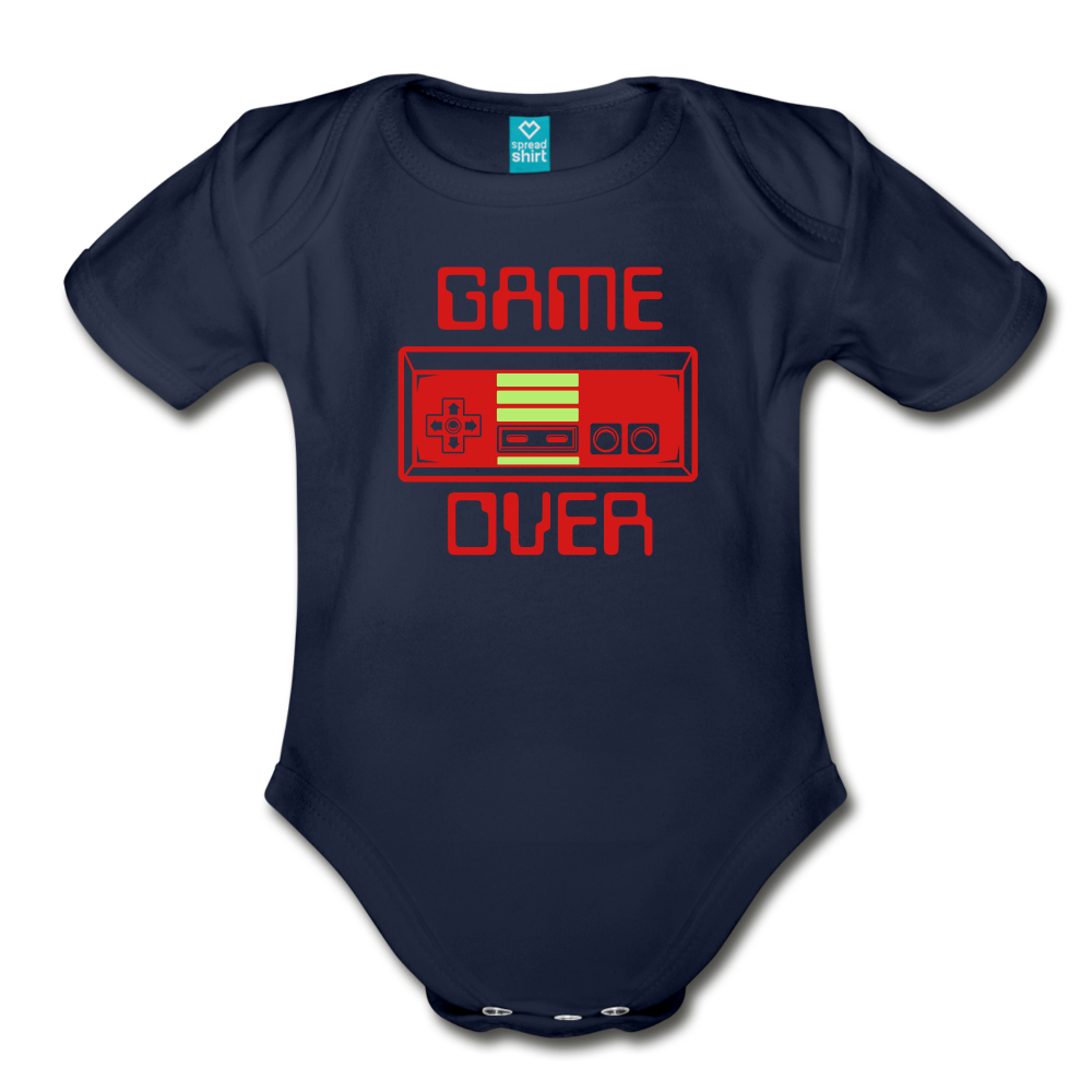 Game Over (Organic Short Sleeve Baby Bodysuit) - dark navy