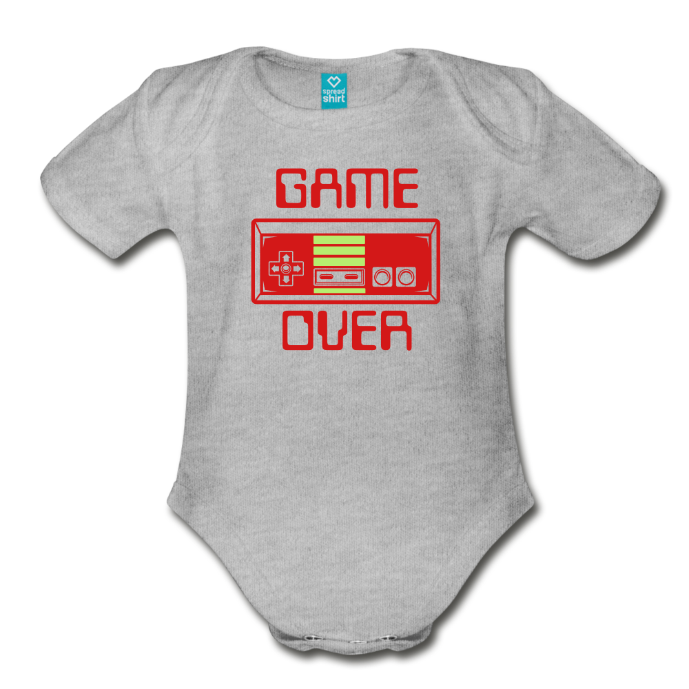 Game Over (Organic Short Sleeve Baby Bodysuit) - heather gray