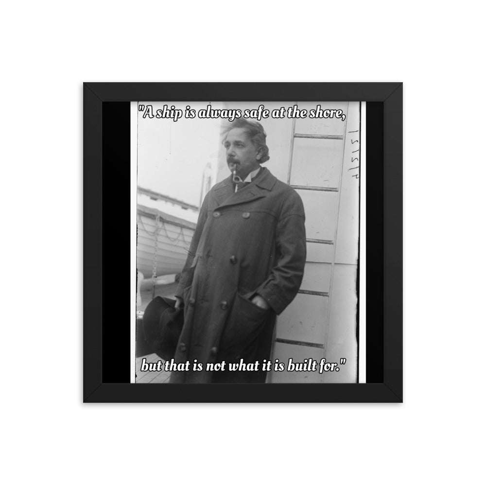 Einstein Aboard a Ship with Quote (Poster - Matte Framed)