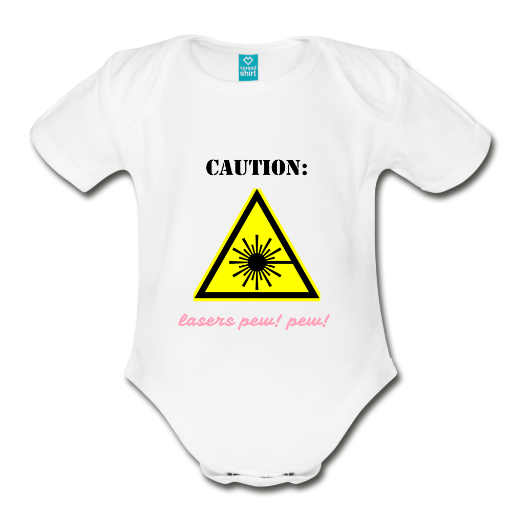 Caution Lasers (Organic Short Sleeve Baby Bodysuit) - white