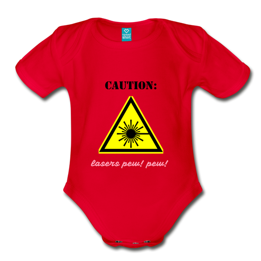 Caution Lasers (Organic Short Sleeve Baby Bodysuit) - red