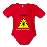 Caution Lasers (Organic Short Sleeve Baby Bodysuit) - red