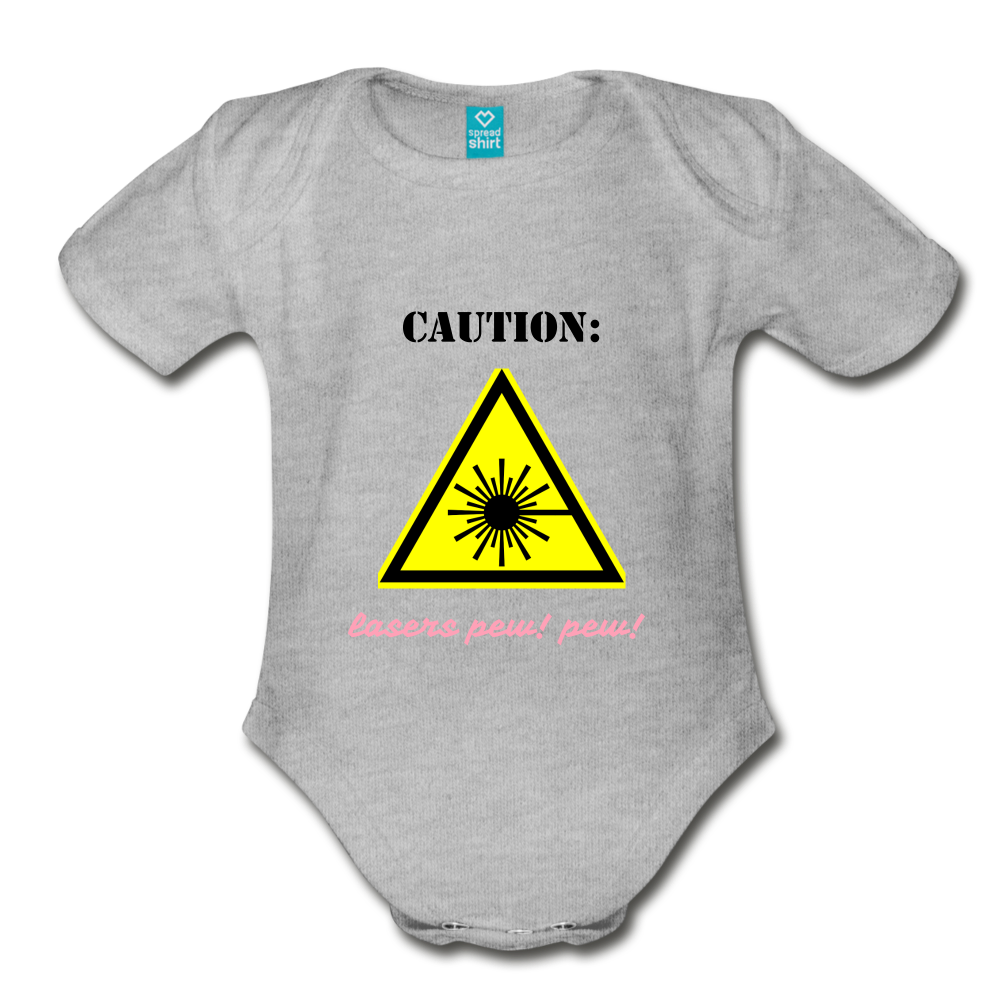 Caution Lasers (Organic Short Sleeve Baby Bodysuit) - heather gray