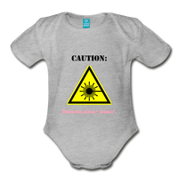 Caution Lasers (Organic Short Sleeve Baby Bodysuit) - heather gray